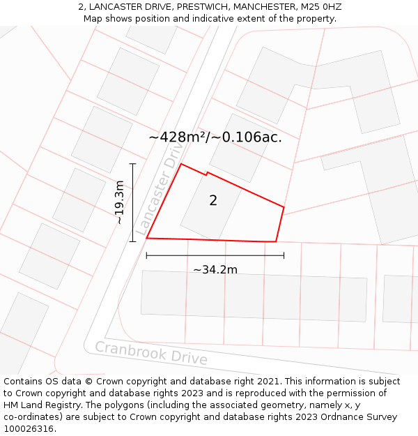 2, LANCASTER DRIVE, PRESTWICH, MANCHESTER, M25 0HZ: Plot and title map