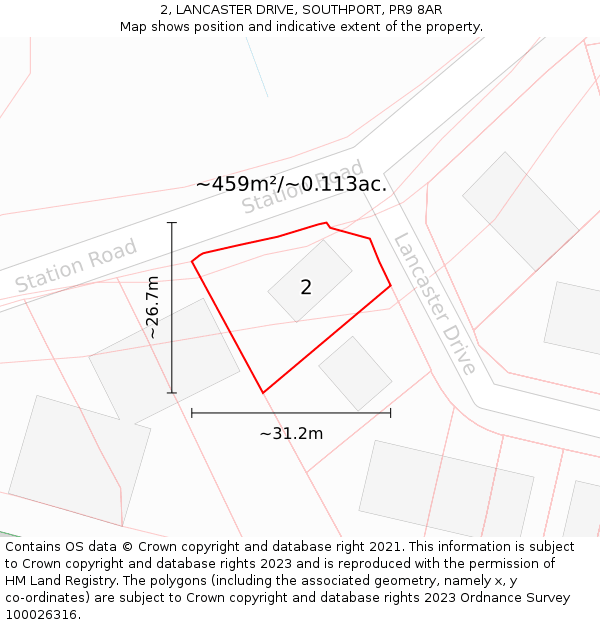 2, LANCASTER DRIVE, SOUTHPORT, PR9 8AR: Plot and title map