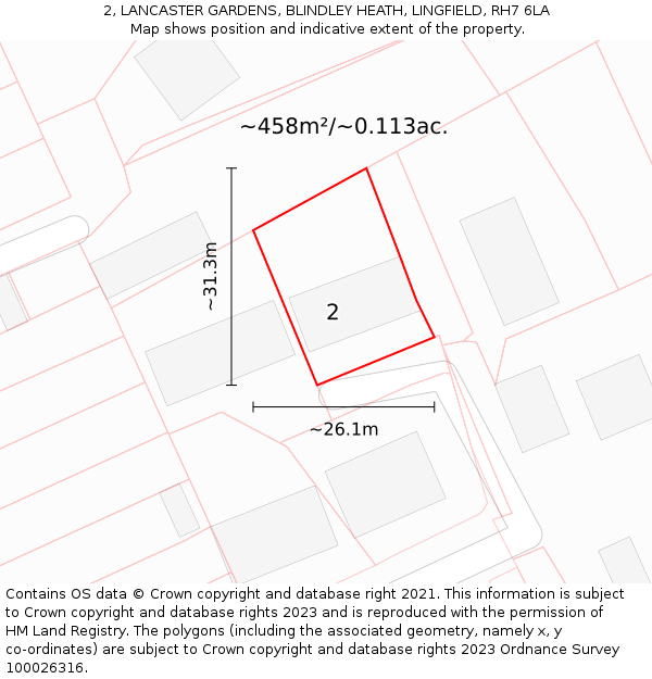 2, LANCASTER GARDENS, BLINDLEY HEATH, LINGFIELD, RH7 6LA: Plot and title map