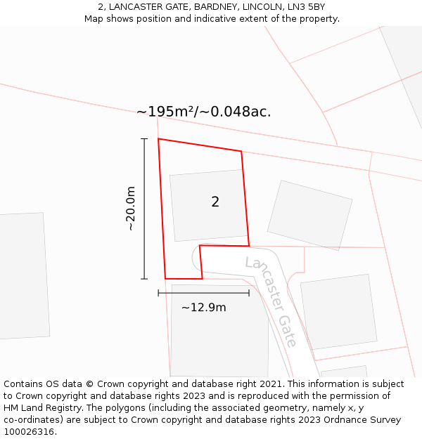 2, LANCASTER GATE, BARDNEY, LINCOLN, LN3 5BY: Plot and title map
