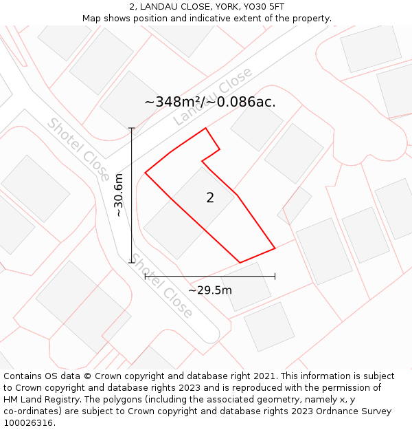 2, LANDAU CLOSE, YORK, YO30 5FT: Plot and title map