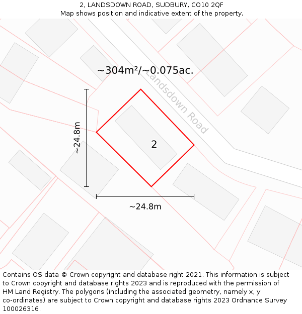 2, LANDSDOWN ROAD, SUDBURY, CO10 2QF: Plot and title map