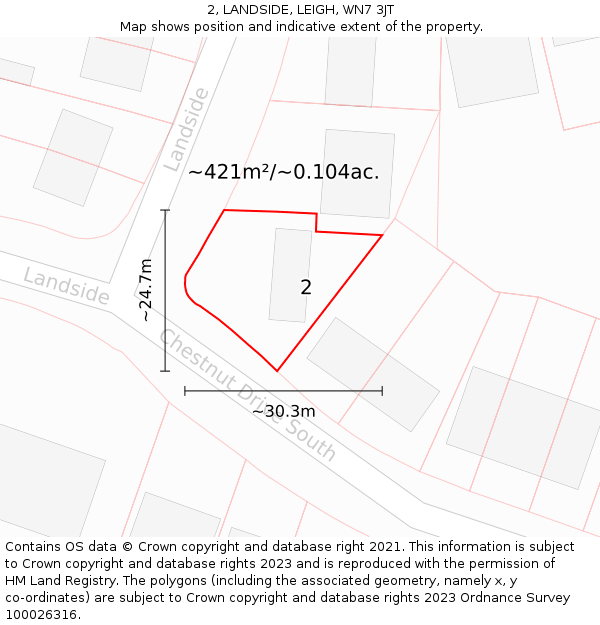 2, LANDSIDE, LEIGH, WN7 3JT: Plot and title map