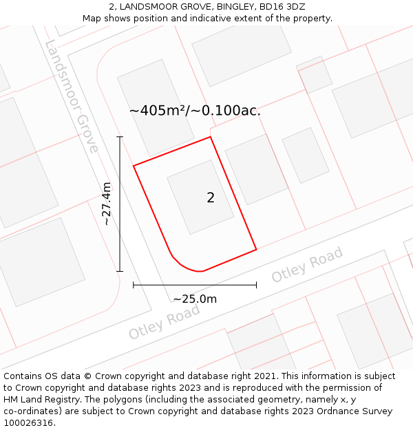 2, LANDSMOOR GROVE, BINGLEY, BD16 3DZ: Plot and title map