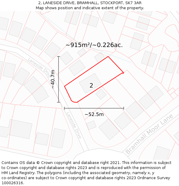 2, LANESIDE DRIVE, BRAMHALL, STOCKPORT, SK7 3AR: Plot and title map