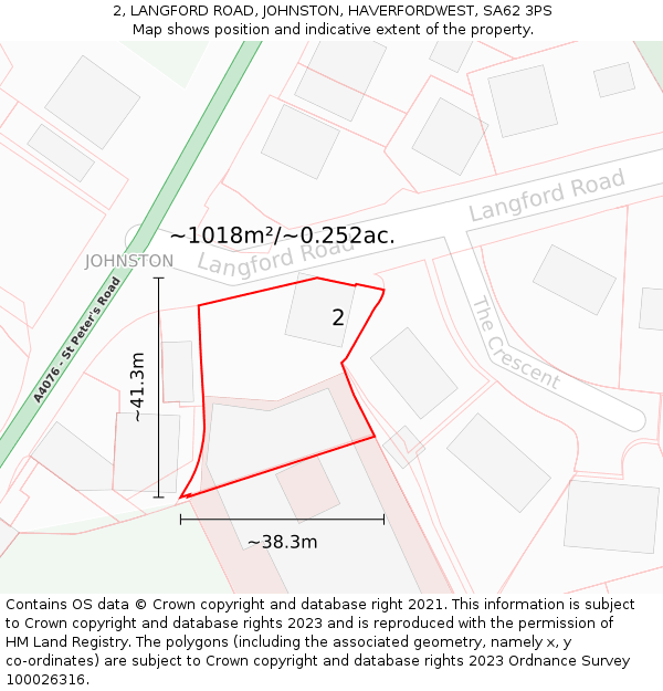 2, LANGFORD ROAD, JOHNSTON, HAVERFORDWEST, SA62 3PS: Plot and title map