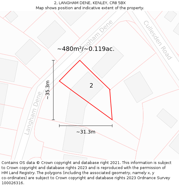 2, LANGHAM DENE, KENLEY, CR8 5BX: Plot and title map