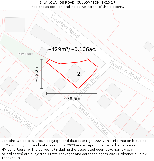 2, LANGLANDS ROAD, CULLOMPTON, EX15 1JF: Plot and title map