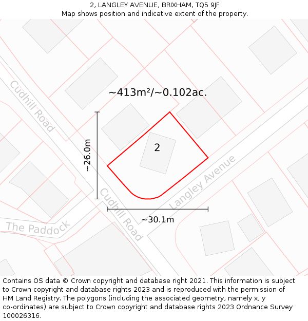 2, LANGLEY AVENUE, BRIXHAM, TQ5 9JF: Plot and title map