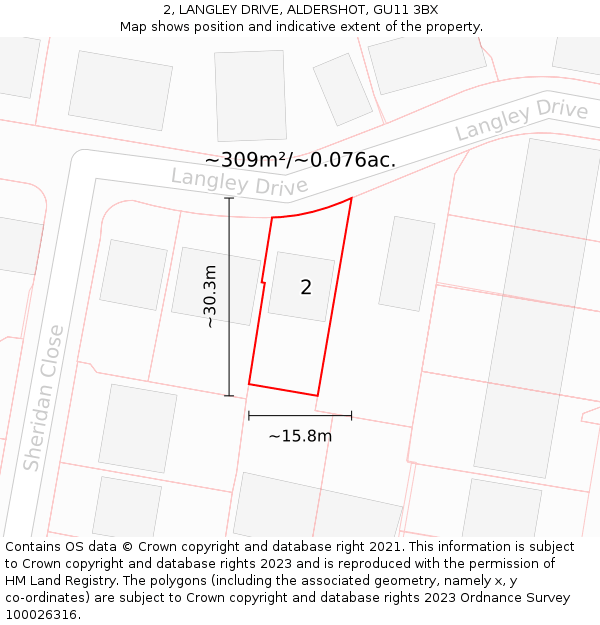 2, LANGLEY DRIVE, ALDERSHOT, GU11 3BX: Plot and title map