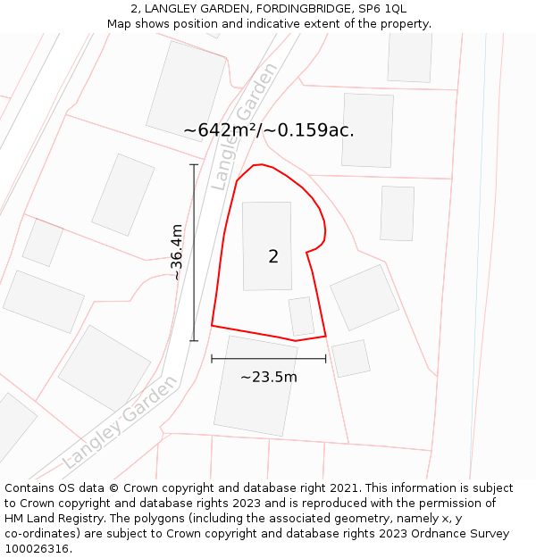 2, LANGLEY GARDEN, FORDINGBRIDGE, SP6 1QL: Plot and title map