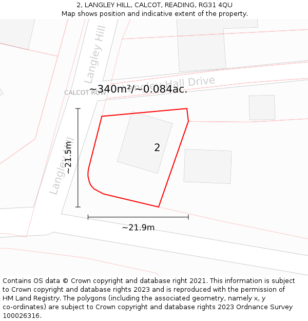 2, LANGLEY HILL, CALCOT, READING, RG31 4QU: Plot and title map