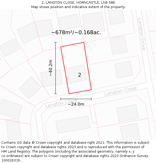 2, LANGTON CLOSE, HORNCASTLE, LN9 5BE: Plot and title map