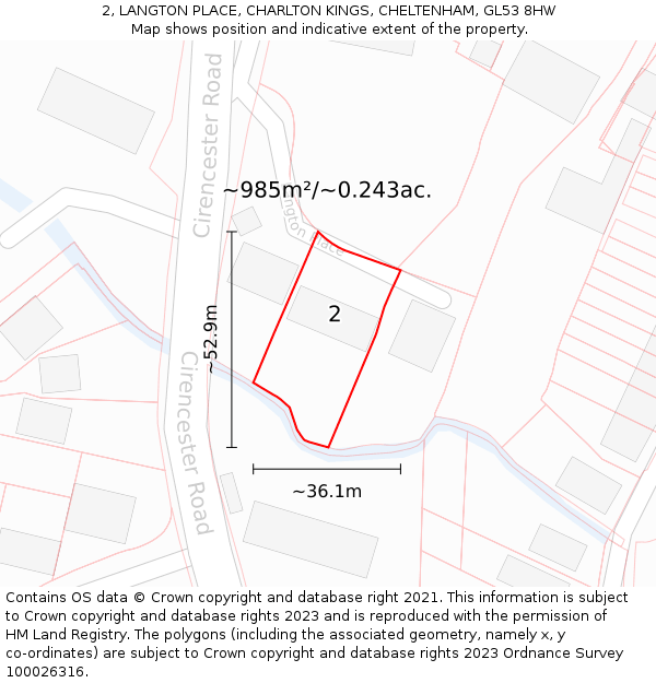 2, LANGTON PLACE, CHARLTON KINGS, CHELTENHAM, GL53 8HW: Plot and title map