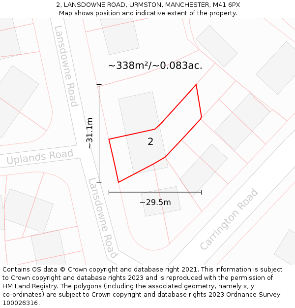 2, LANSDOWNE ROAD, URMSTON, MANCHESTER, M41 6PX: Plot and title map