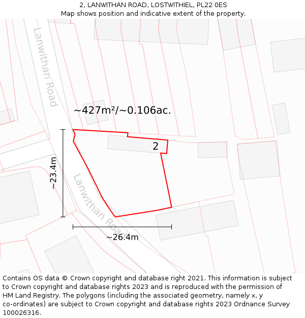 2, LANWITHAN ROAD, LOSTWITHIEL, PL22 0ES: Plot and title map