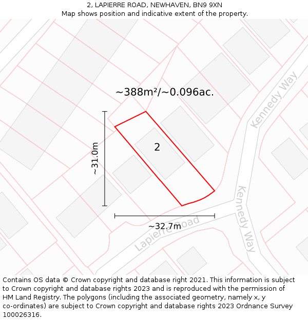 2, LAPIERRE ROAD, NEWHAVEN, BN9 9XN: Plot and title map