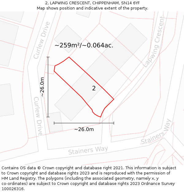 2, LAPWING CRESCENT, CHIPPENHAM, SN14 6YF: Plot and title map