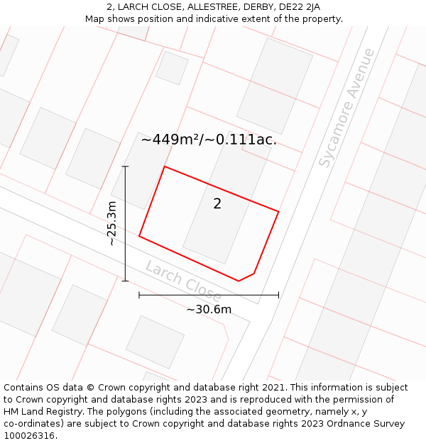 2, LARCH CLOSE, ALLESTREE, DERBY, DE22 2JA: Plot and title map