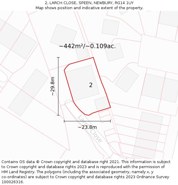 2, LARCH CLOSE, SPEEN, NEWBURY, RG14 1UY: Plot and title map