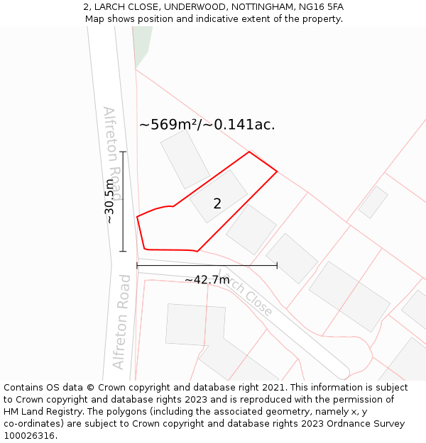 2, LARCH CLOSE, UNDERWOOD, NOTTINGHAM, NG16 5FA: Plot and title map