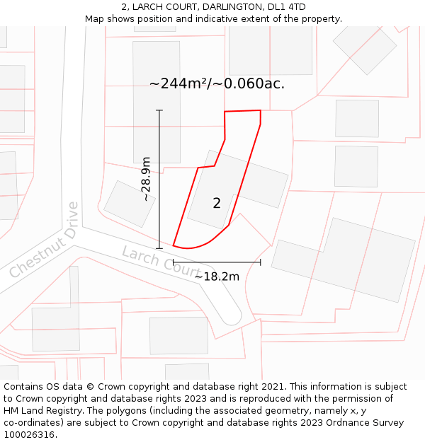 2, LARCH COURT, DARLINGTON, DL1 4TD: Plot and title map