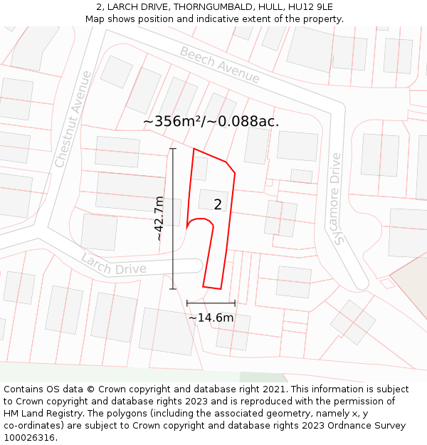 2, LARCH DRIVE, THORNGUMBALD, HULL, HU12 9LE: Plot and title map