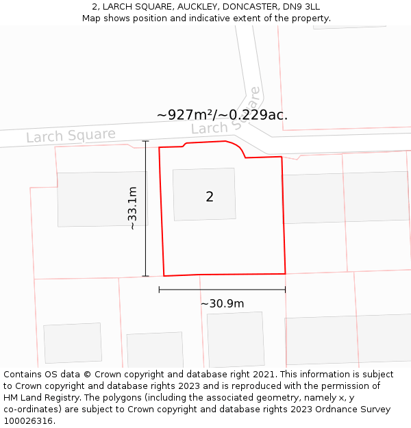 2, LARCH SQUARE, AUCKLEY, DONCASTER, DN9 3LL: Plot and title map