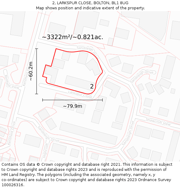 2, LARKSPUR CLOSE, BOLTON, BL1 8UG: Plot and title map