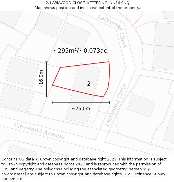 2, LARKWOOD CLOSE, KETTERING, NN16 9NQ: Plot and title map