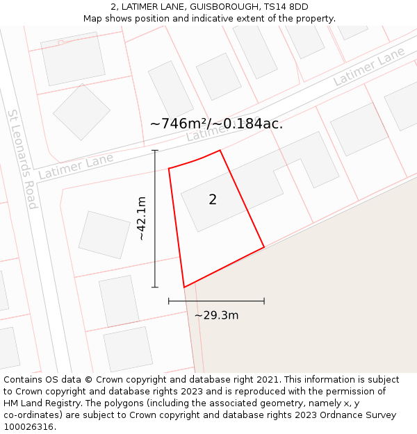 2, LATIMER LANE, GUISBOROUGH, TS14 8DD: Plot and title map