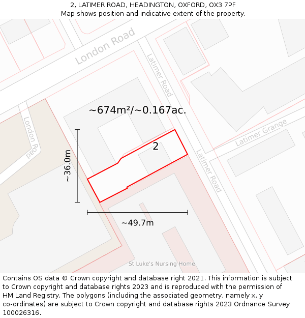 2, LATIMER ROAD, HEADINGTON, OXFORD, OX3 7PF: Plot and title map