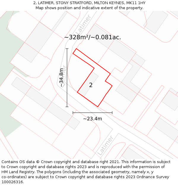 2, LATIMER, STONY STRATFORD, MILTON KEYNES, MK11 1HY: Plot and title map