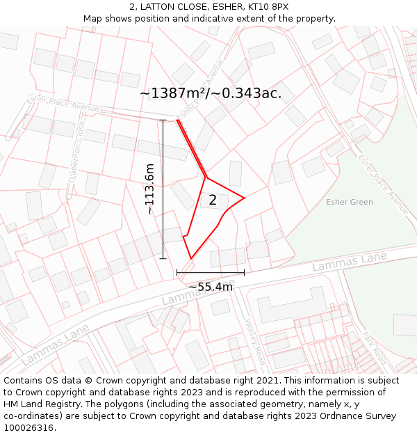 2, LATTON CLOSE, ESHER, KT10 8PX: Plot and title map