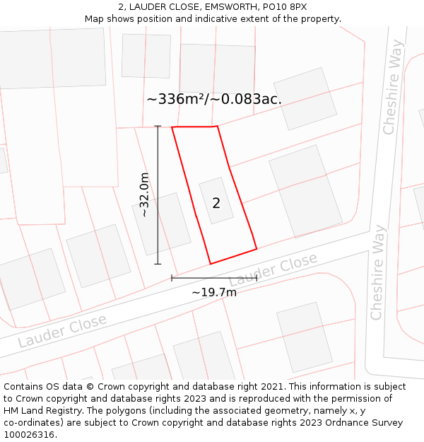 2, LAUDER CLOSE, EMSWORTH, PO10 8PX: Plot and title map