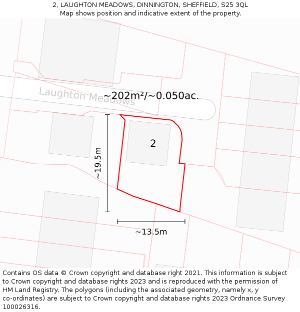 2, LAUGHTON MEADOWS, DINNINGTON, SHEFFIELD, S25 3QL: Plot and title map