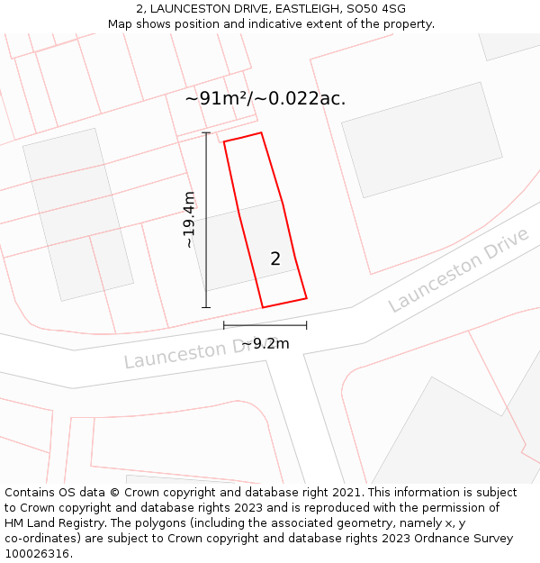 2, LAUNCESTON DRIVE, EASTLEIGH, SO50 4SG: Plot and title map