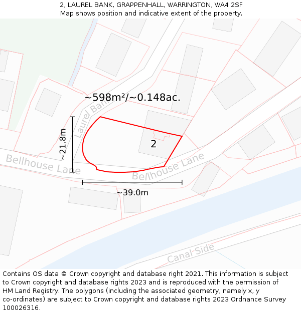 2, LAUREL BANK, GRAPPENHALL, WARRINGTON, WA4 2SF: Plot and title map