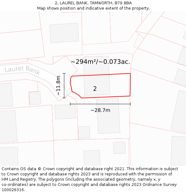 2, LAUREL BANK, TAMWORTH, B79 8BA: Plot and title map