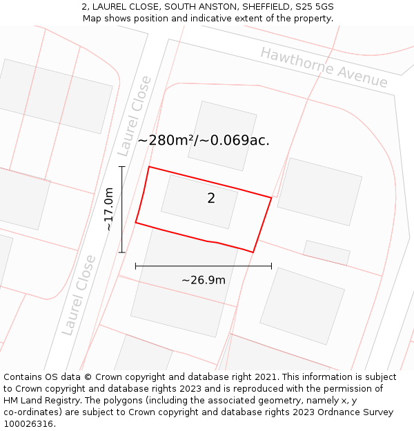 2, LAUREL CLOSE, SOUTH ANSTON, SHEFFIELD, S25 5GS: Plot and title map