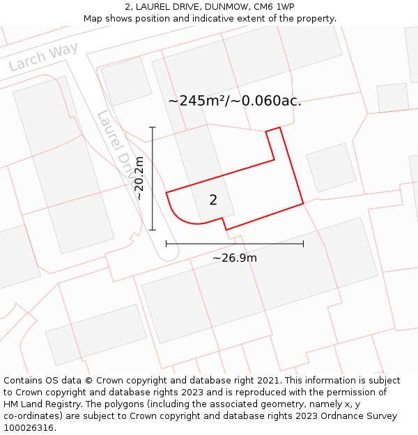 2, LAUREL DRIVE, DUNMOW, CM6 1WP: Plot and title map