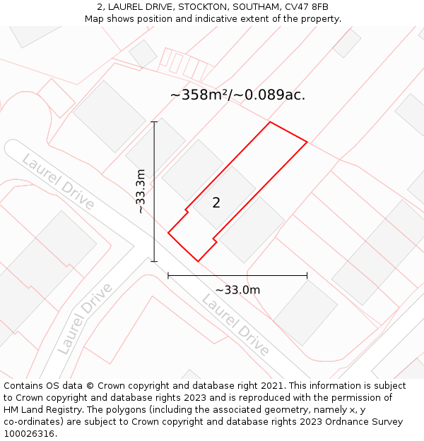 2, LAUREL DRIVE, STOCKTON, SOUTHAM, CV47 8FB: Plot and title map