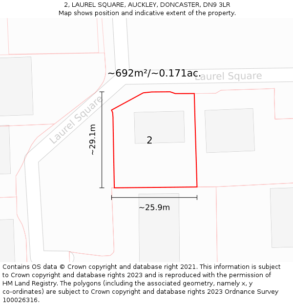 2, LAUREL SQUARE, AUCKLEY, DONCASTER, DN9 3LR: Plot and title map