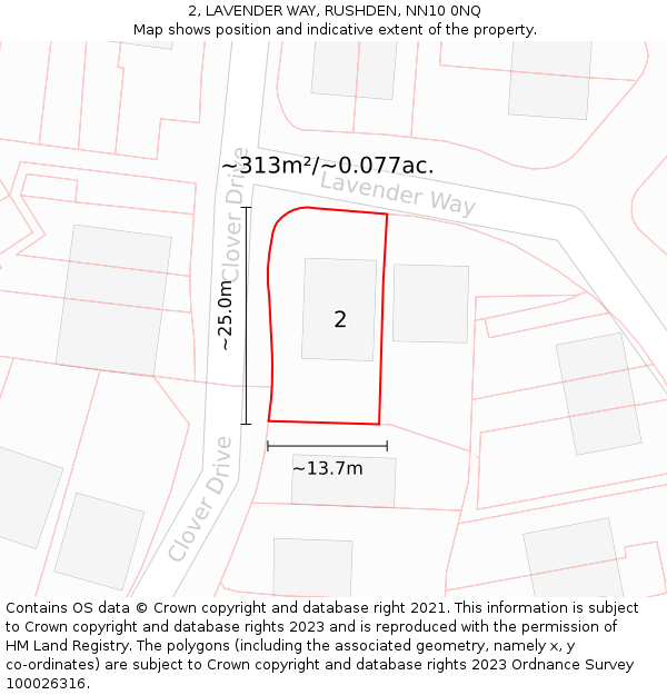 2, LAVENDER WAY, RUSHDEN, NN10 0NQ: Plot and title map