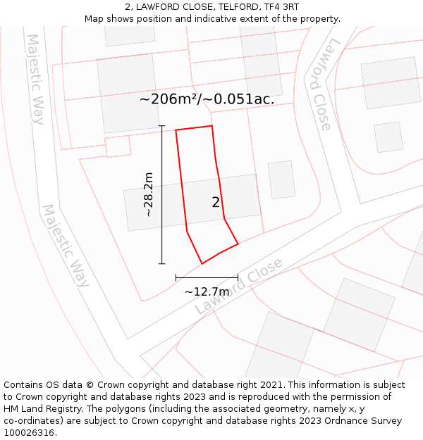 2, LAWFORD CLOSE, TELFORD, TF4 3RT: Plot and title map