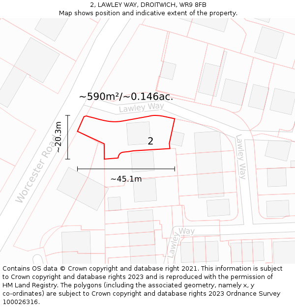 2, LAWLEY WAY, DROITWICH, WR9 8FB: Plot and title map