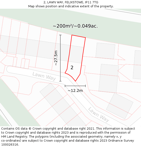 2, LAWN WAY, FELIXSTOWE, IP11 7TG: Plot and title map