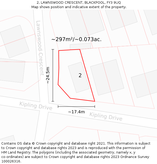 2, LAWNSWOOD CRESCENT, BLACKPOOL, FY3 9UQ: Plot and title map