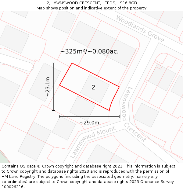 2, LAWNSWOOD CRESCENT, LEEDS, LS16 8GB: Plot and title map