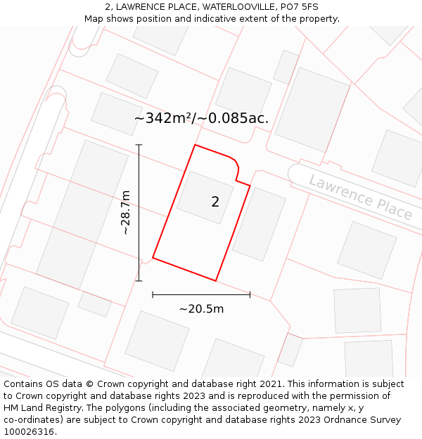 2, LAWRENCE PLACE, WATERLOOVILLE, PO7 5FS: Plot and title map